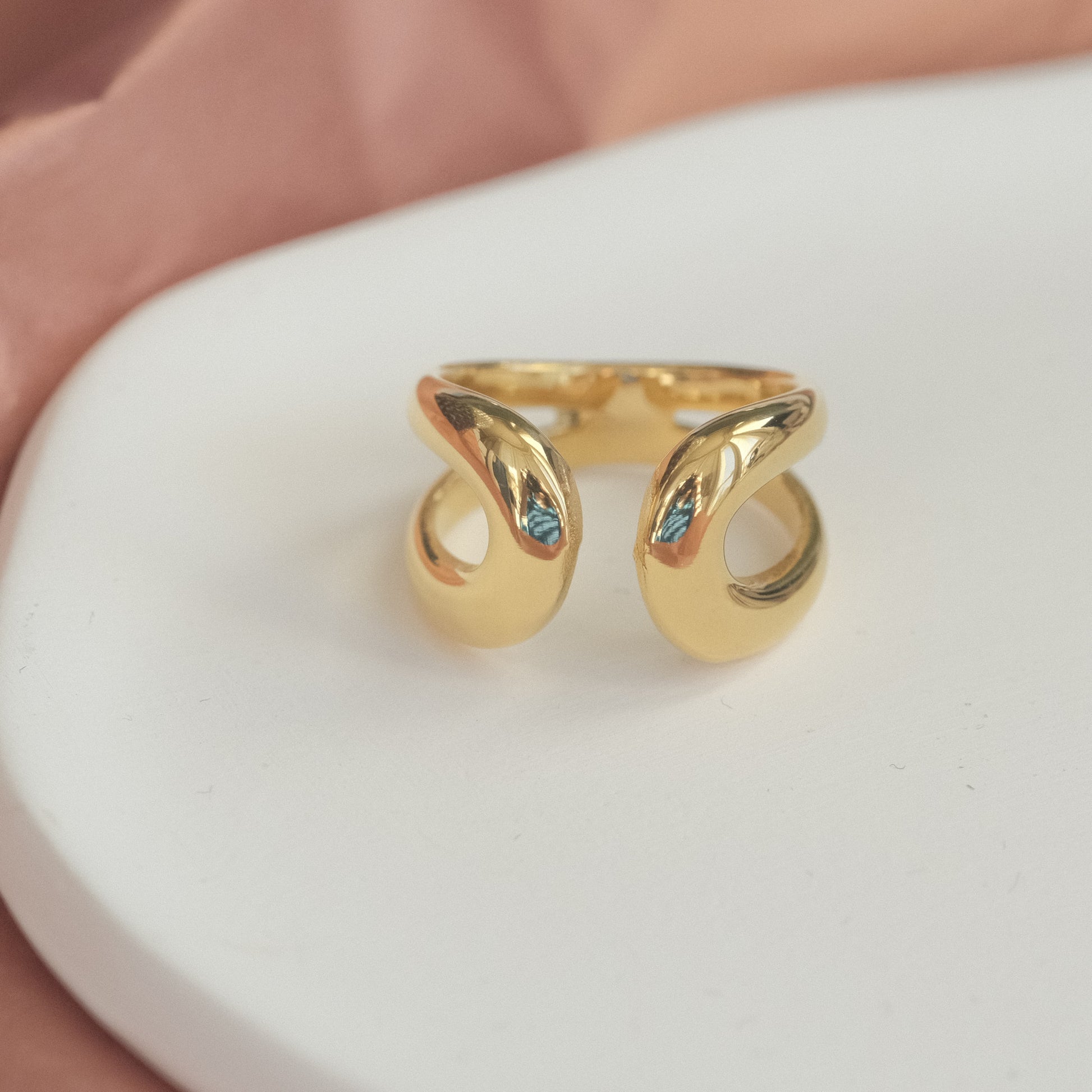 a close up of two rings on a table