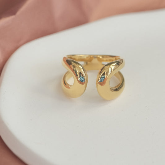 a close up of two rings on a table