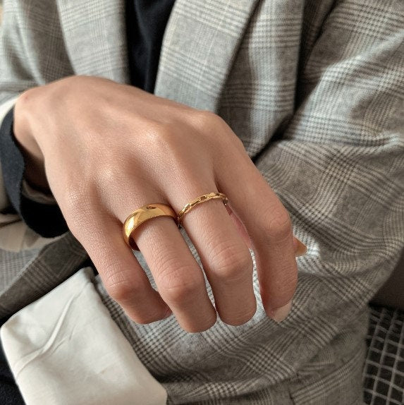 18K gold band ring, Plain gold ring, wedding band couple ring, Gold simple ring, different size stackable ring, simple gold band couple band