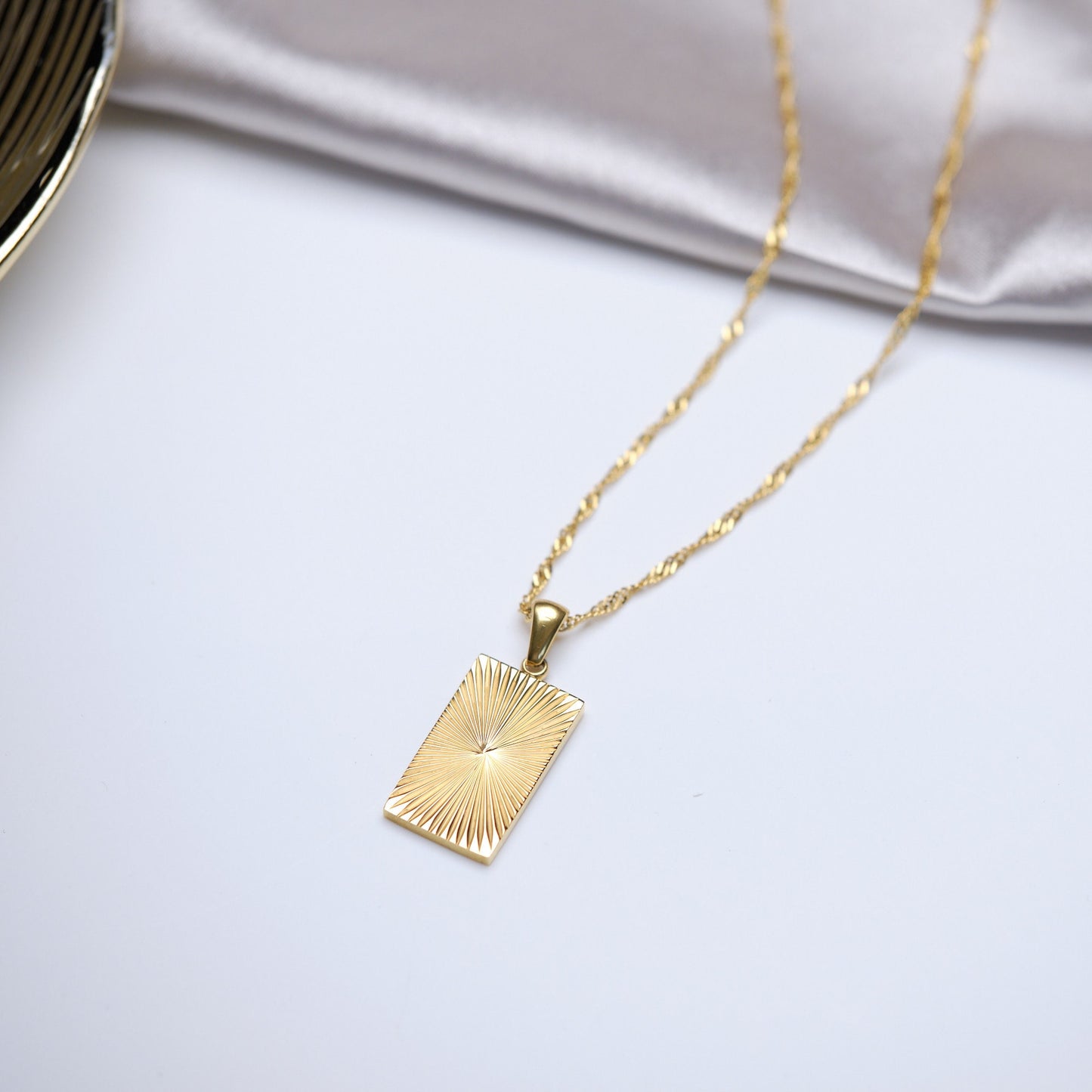 18K GOLD Square, Rectangle Necklace, Frame Bar Shine Necklace, Bright Pendant Charm, Heart Necklace, WATERPROOF