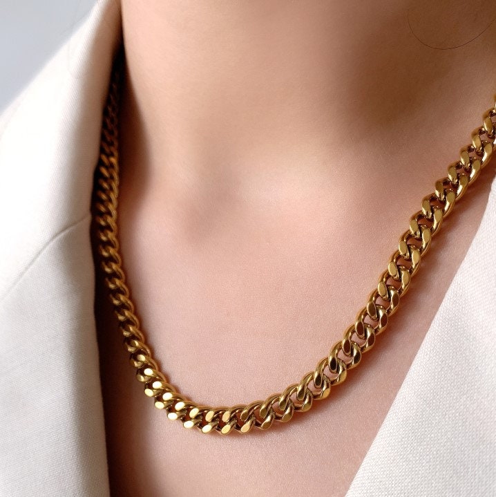 Gold Cuban Chain Necklace, Cuban Link Chain, Gold Chain Necklace, Linked Chain Necklace, Chunky Cuban Chain, Thick Cuban Chain Chunky Chains