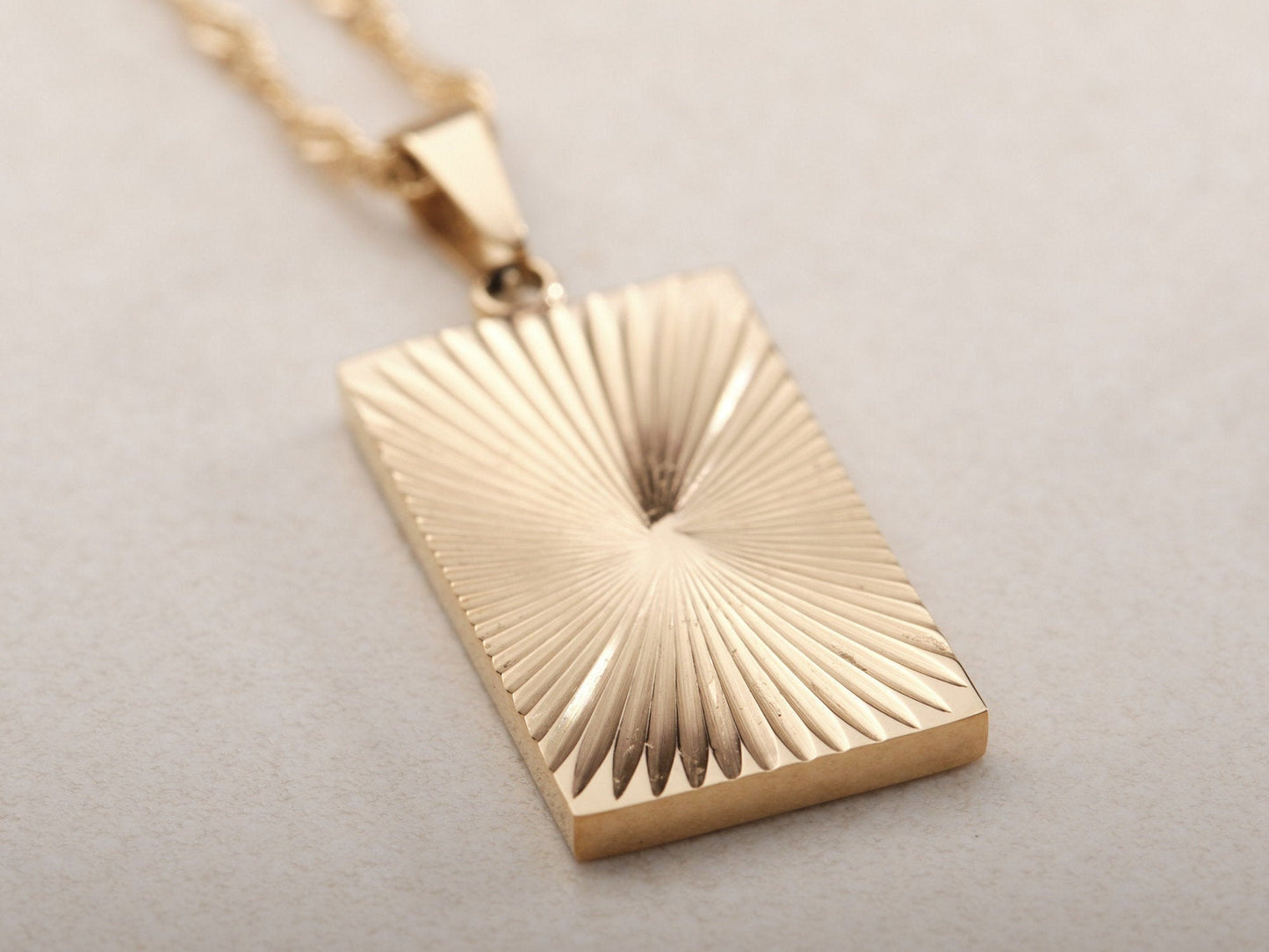 18K GOLD Square, Rectangle Necklace, Frame Bar Shine Necklace, Bright Pendant Charm, Heart Necklace, WATERPROOF