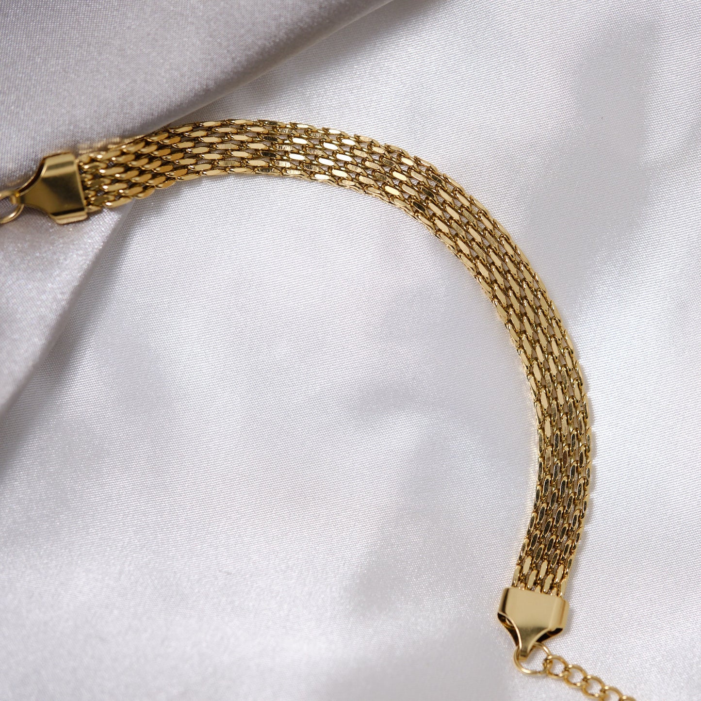 18K Gold Vintage Retro Mesh Bracelet Stainless Steel Chain Bracelet WATERPROOF Jewelry Bracelet Herringbone Chain Women Men Gold Gift