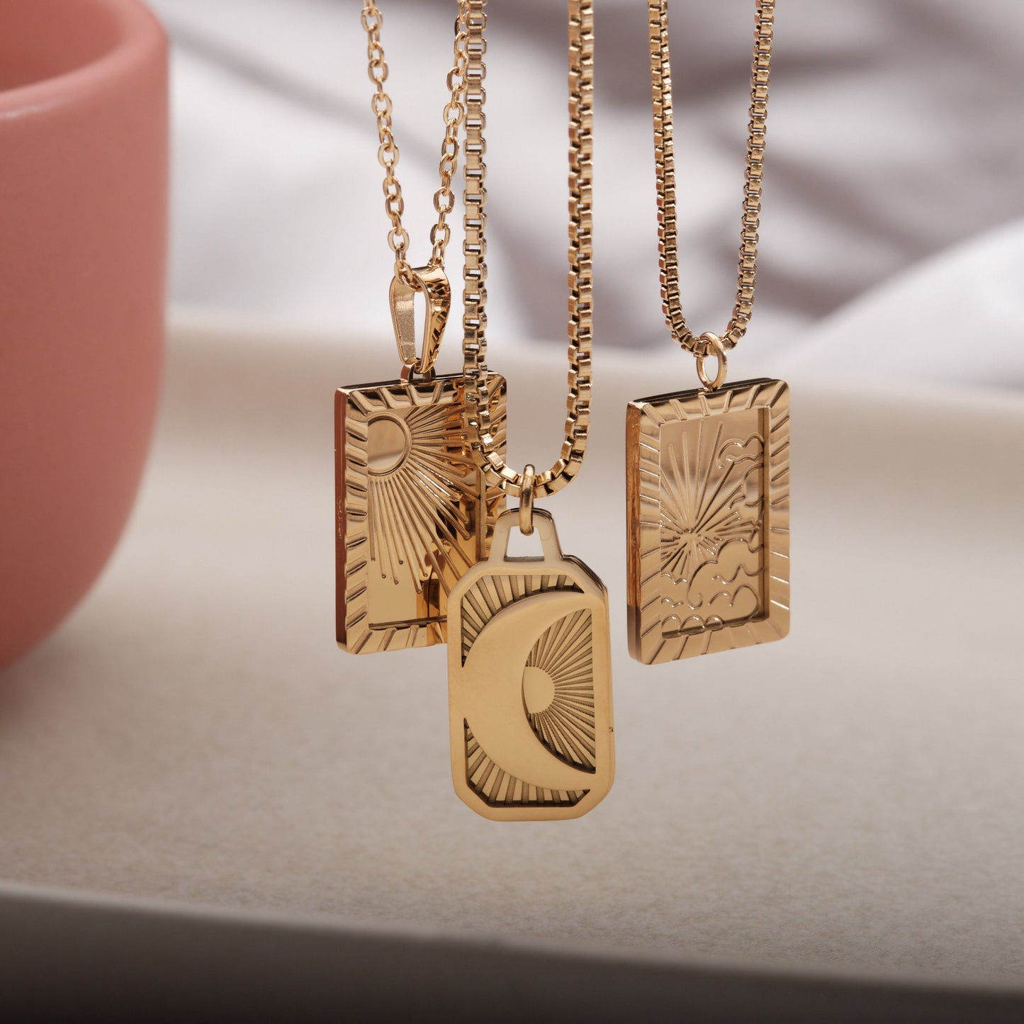 Gold Filled Tarot Card Necklace Sun Pendant Moon Necklace Gold Sun Moon Necklace Crescent Necklace Gold Sunrise Necklace Eclipse Necklace