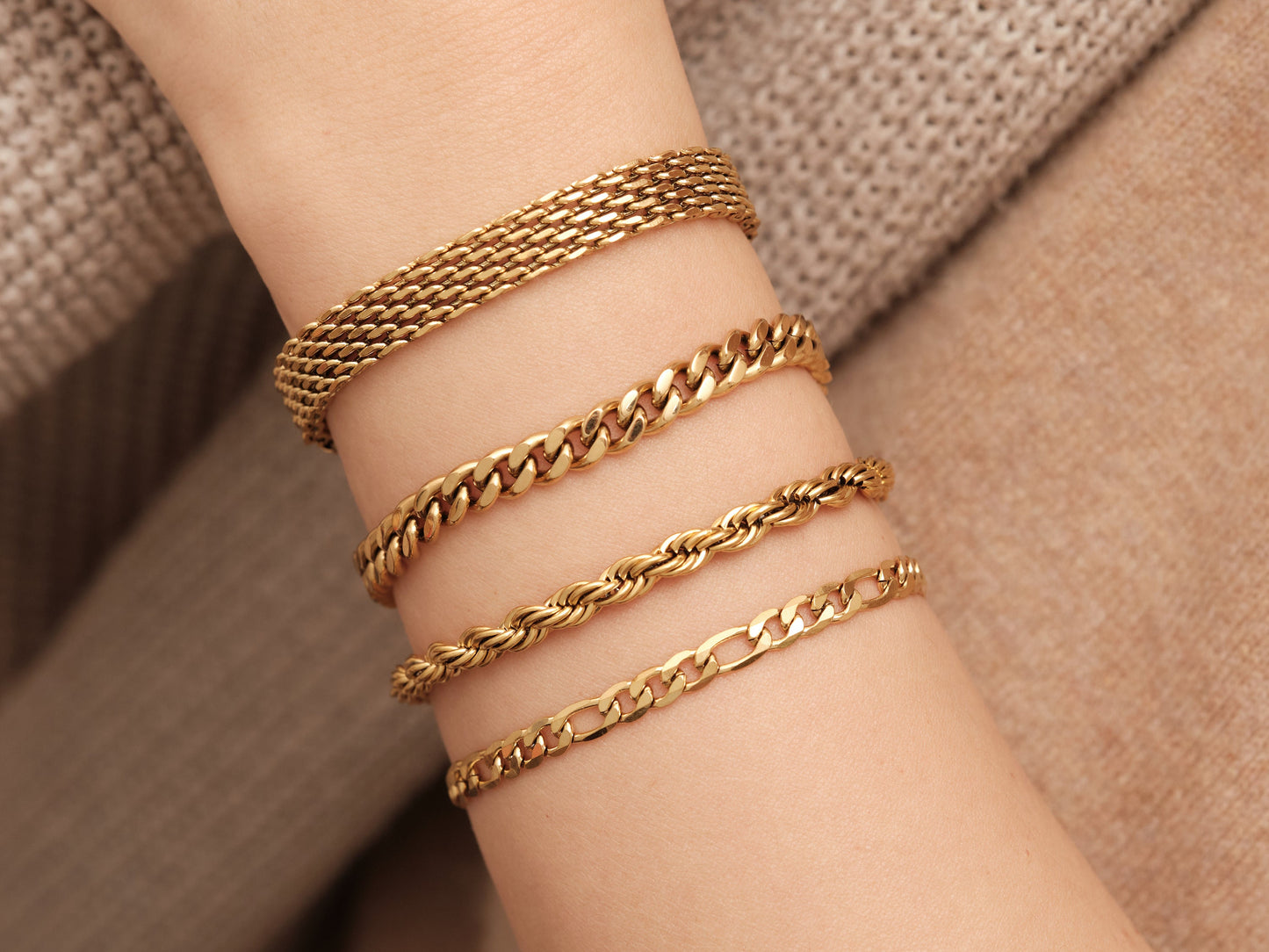 Gold Chunky Chain Bracelet, Linked Chain Bracelet, Twisted Rope Chain, Figaro Chain, Mesh Chain