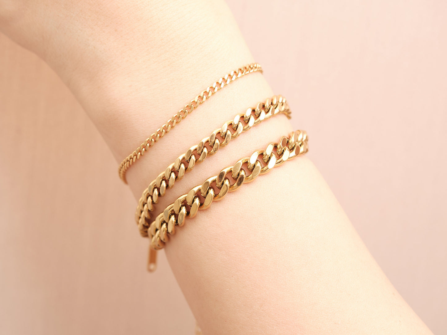 Gold Cuban Chain Bracelet, Gold Bracelet, Linked Chain Bracelet, Gold Curb Chain Bracelet, Gold Chunky Cuban Chain, Waterproof