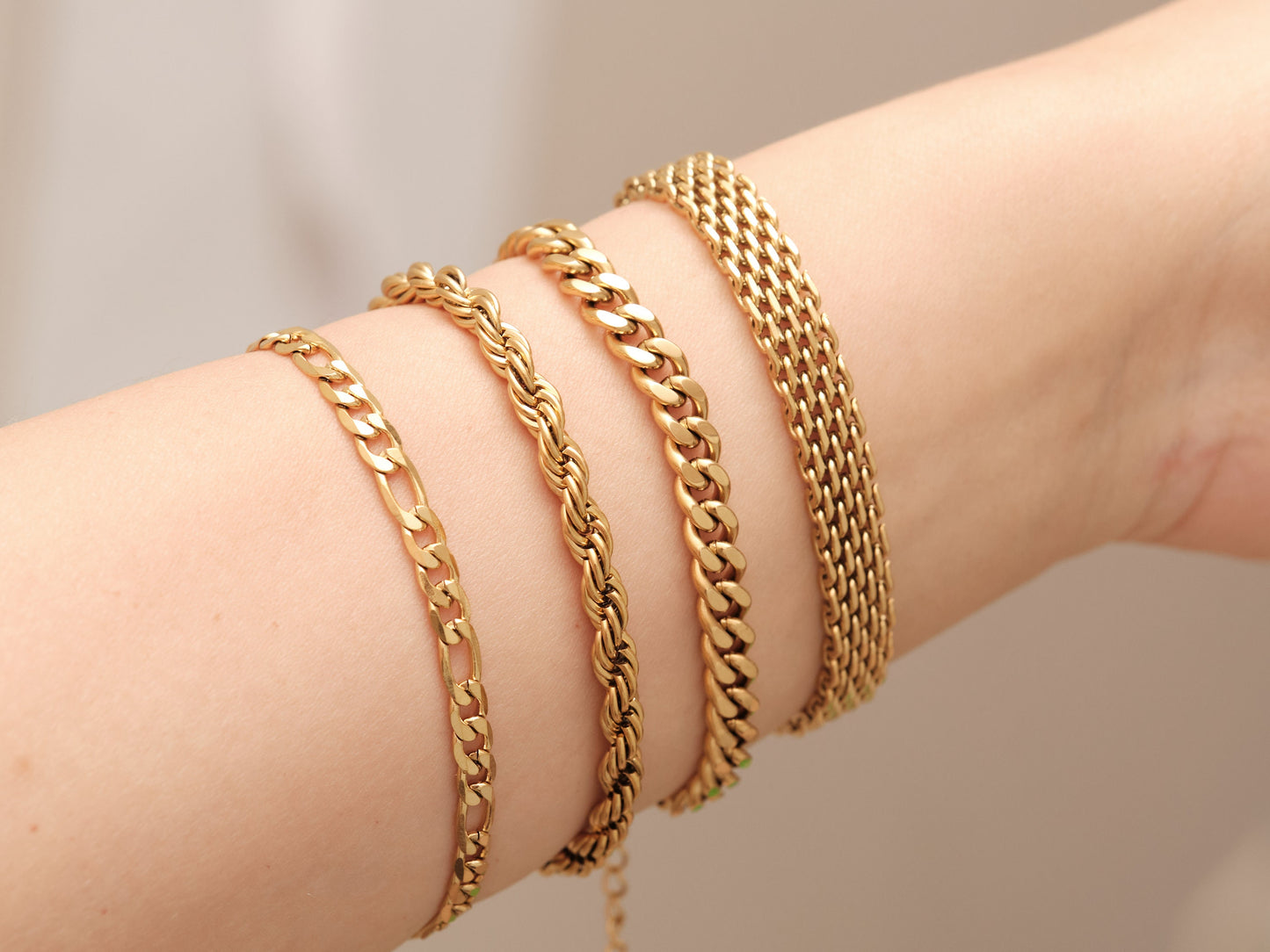 Gold Chunky Chain Bracelet, Linked Chain Bracelet, Twisted Rope Chain, Figaro Chain, Mesh Chain