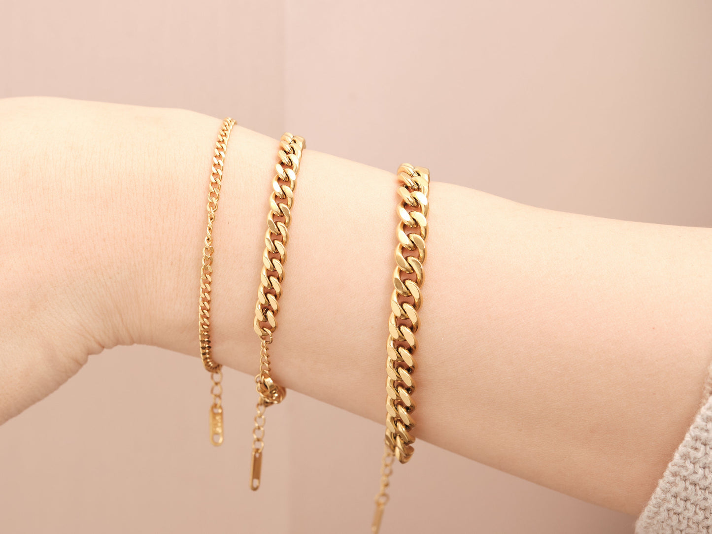 Gold Cuban Chain Bracelet, Gold Bracelet, Linked Chain Bracelet, Gold Curb Chain Bracelet, Gold Chunky Cuban Chain, Waterproof