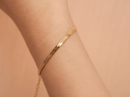 Gold Herringbone Bracelet, Gold snake chain bracelet, Gold Chain Bracelet, Gold Bracelet, 3mm width Herringbone Bracelet, Waterproof