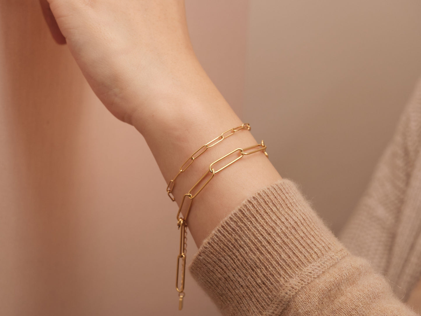 Gold Paperclip Chain Bracelet, Gold Bracelet, Long Rectangle Chain Bracelet, Gold Rectangle Bracelet, Waterproof, Antitarnish Bracelet