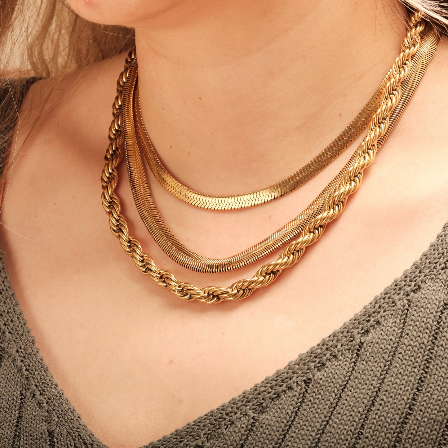 18K Gold Chunky Chain, Gold Snake Chain Necklace, Wide Herringbone Chain, Twisted Rope Necklace, Chain Necklace, Statement Chain