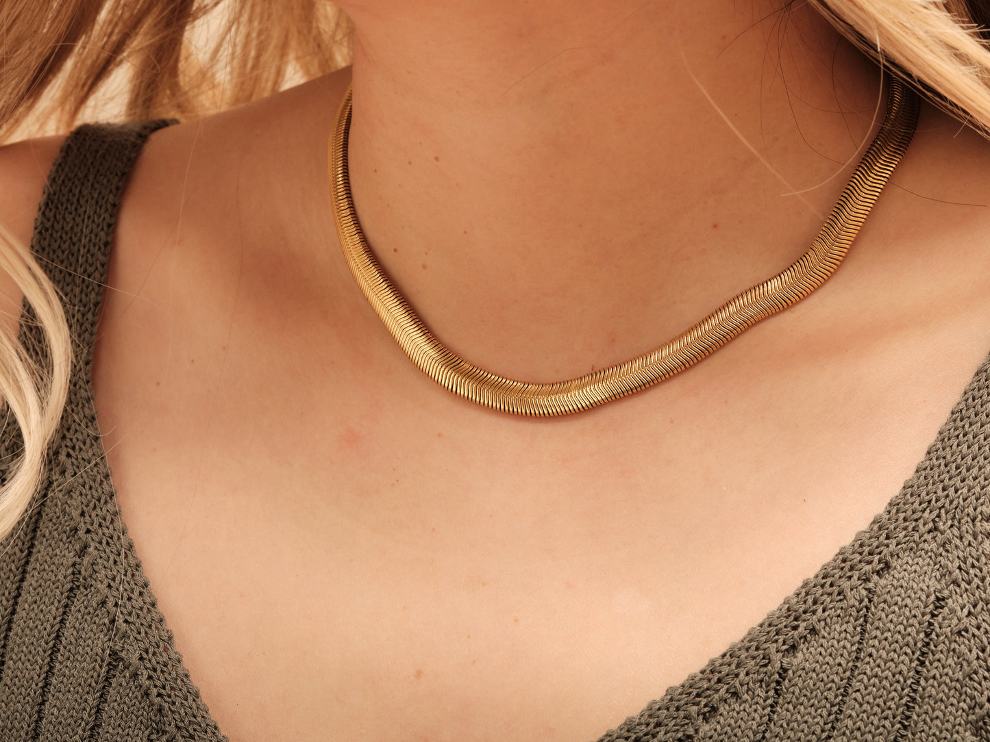 18K Gold Chunky Chain, Gold Snake Chain Necklace, Wide Herringbone Chain, Twisted Rope Necklace, Chain Necklace, Statement Chain