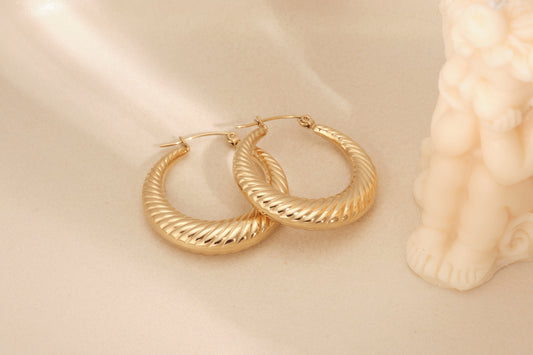 18K Gold Flat Croissant Earrings, Gold Croissant Earrings, Gold Croissant Hoops, Chunky Earrings, Statement Earrings, Thick Hoop Earrings