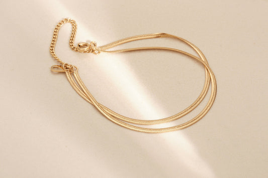 Double Gold pvd Herringbone Bracelet 18K Gold bracelet, Double Gold Herringbone Chain Bracelet, layered bracelet, snake chain bracelet