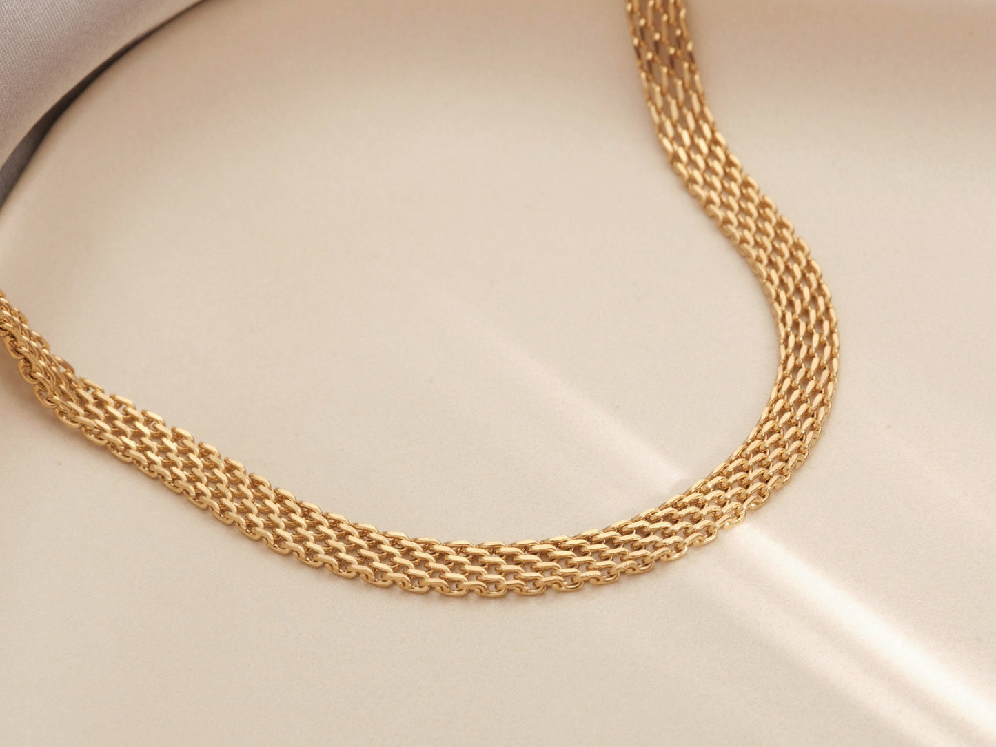 18K Gold Choker, Gold Vintage Chain Choker Necklace, Wide Chain Choker Chain, Beaded Chain, Gold Choker Wide, Gift for Her, WATERPROOF