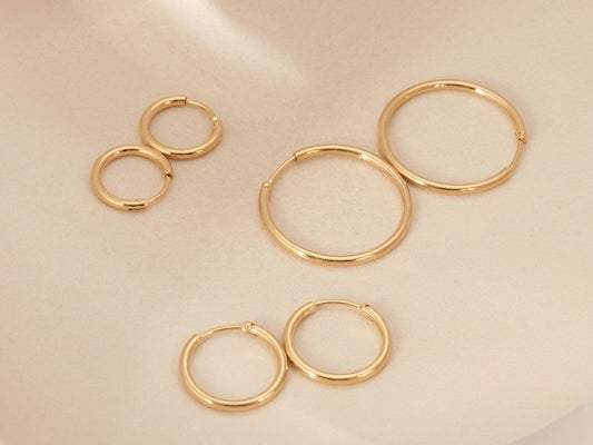 Gold Seamless Hoop Earrings, Gold Hoops, Gold Earrings, Gold Continuous Hoops, Plain Hoops, Simple Hoops, Large Hoops, WATERPROOF Earrings