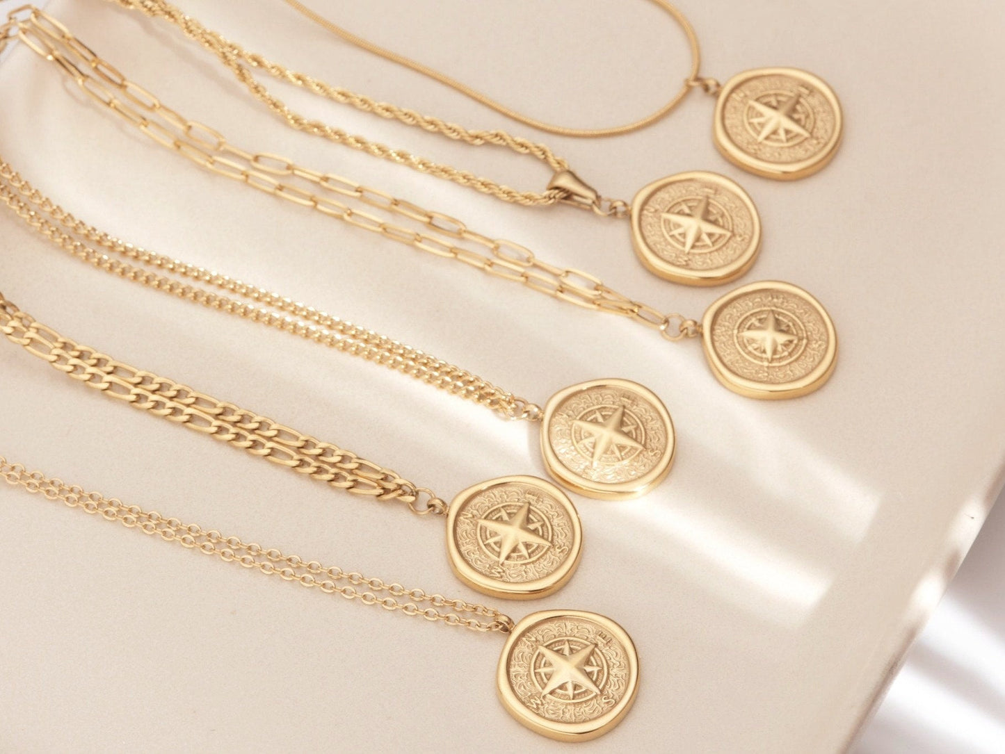 Gold Compass Necklace Gold PVD Coating Compass Necklace Mens Compass Necklace Gold North Star Necklace Vintage Necklace Wax Seal WATERPROOF