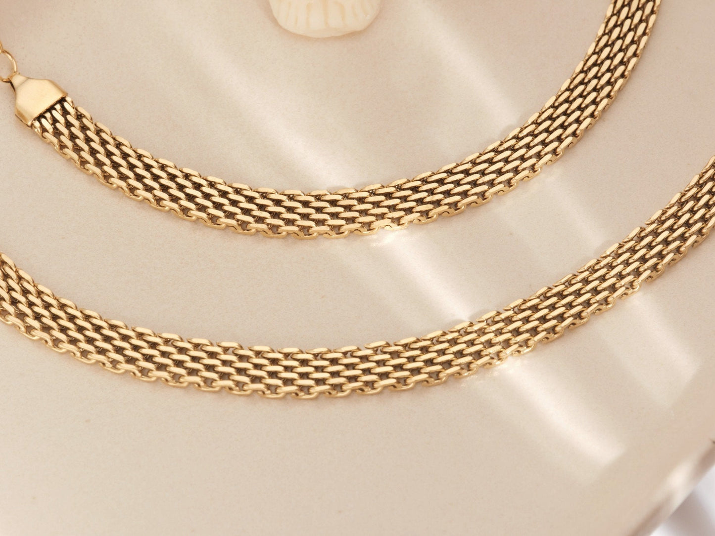 18K Gold Vintage Retro Mesh Bracelet Stainless Steel Chain Bracelet WATERPROOF Jewelry Bracelet Herringbone Chain Women Men Gold Gift