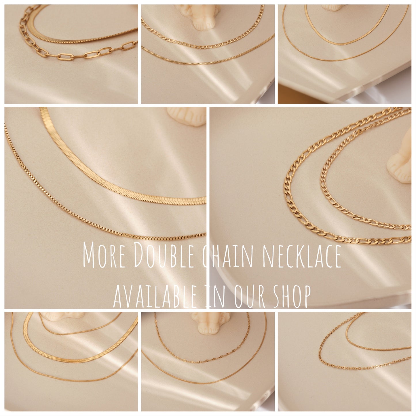 18K Gold Double Layer Snake chain necklace, Double Herringbone Chain Necklace, Minimalist Jewelry, Double strand Stacking Necklaces