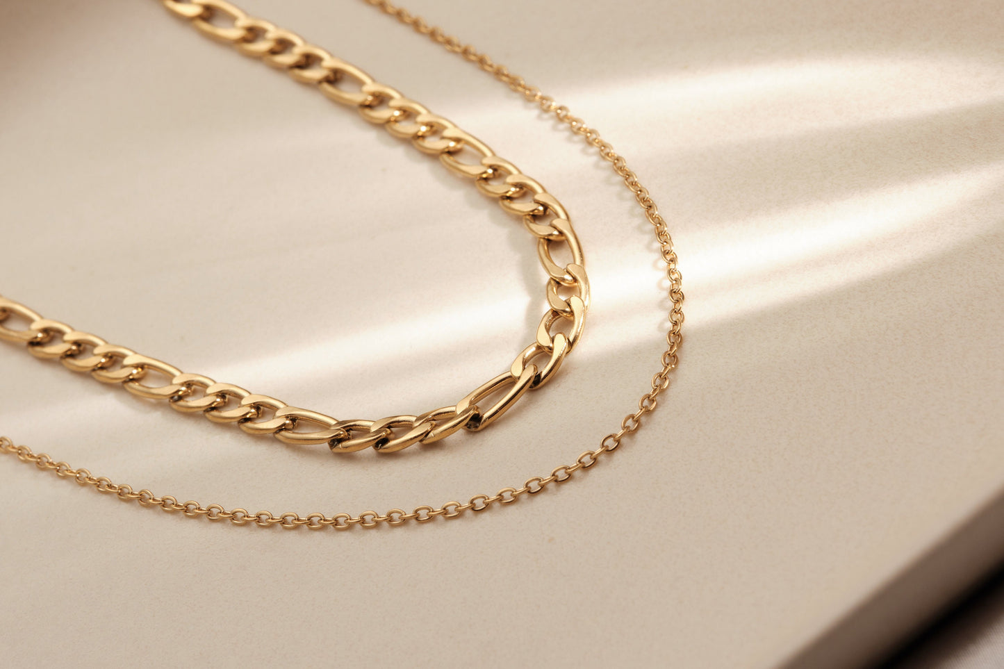 Double Chains Necklace Gold Figaro Chain Necklace, Layered Necklace, Gold Layered Chain, Double Figaro/Cable Chain Necklace, WATERPROOF