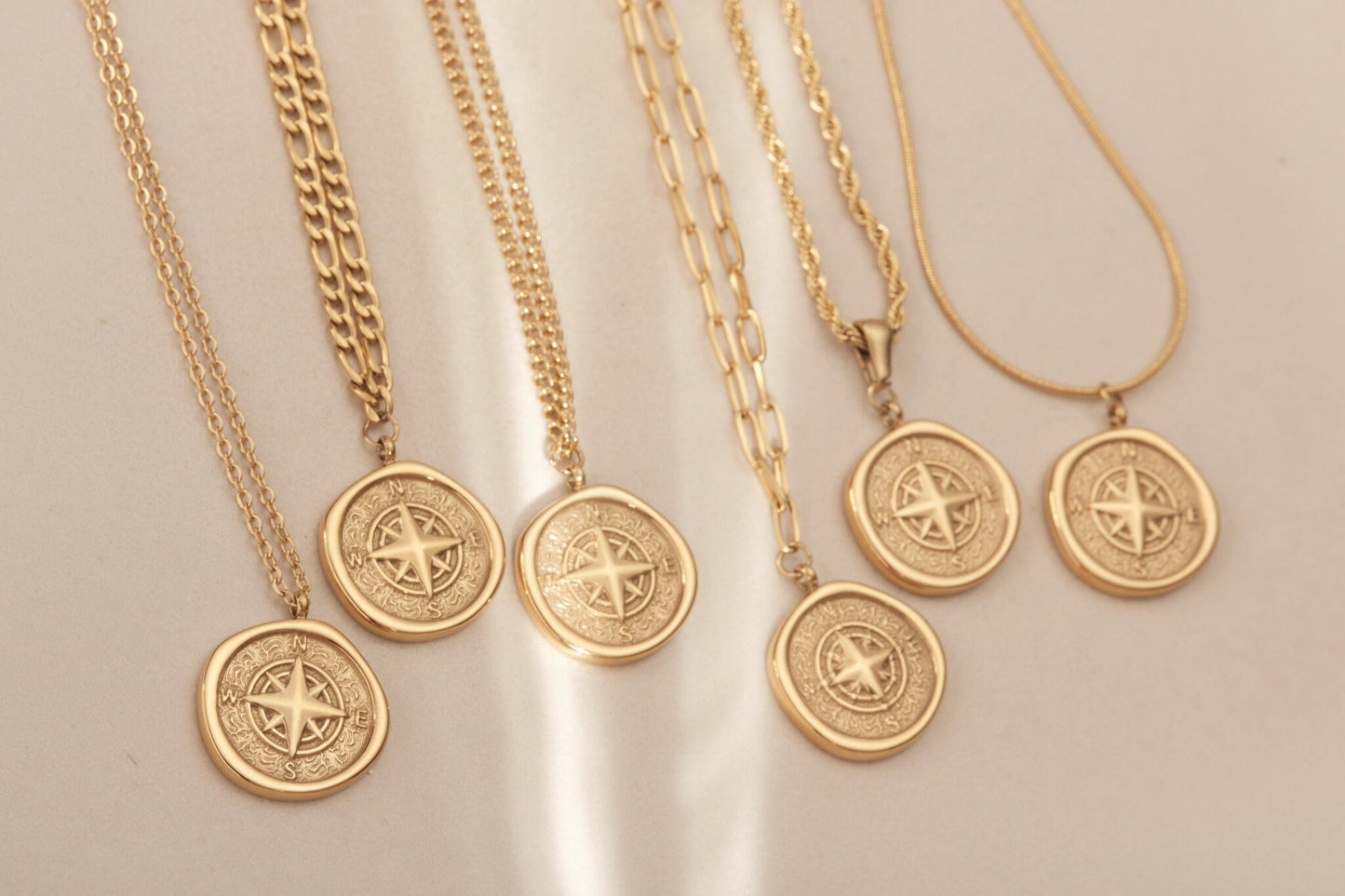 Gold Compass Necklace Gold PVD Coating Compass Necklace Mens Compass Necklace Gold North Star Necklace Vintage Necklace Wax Seal WATERPROOF