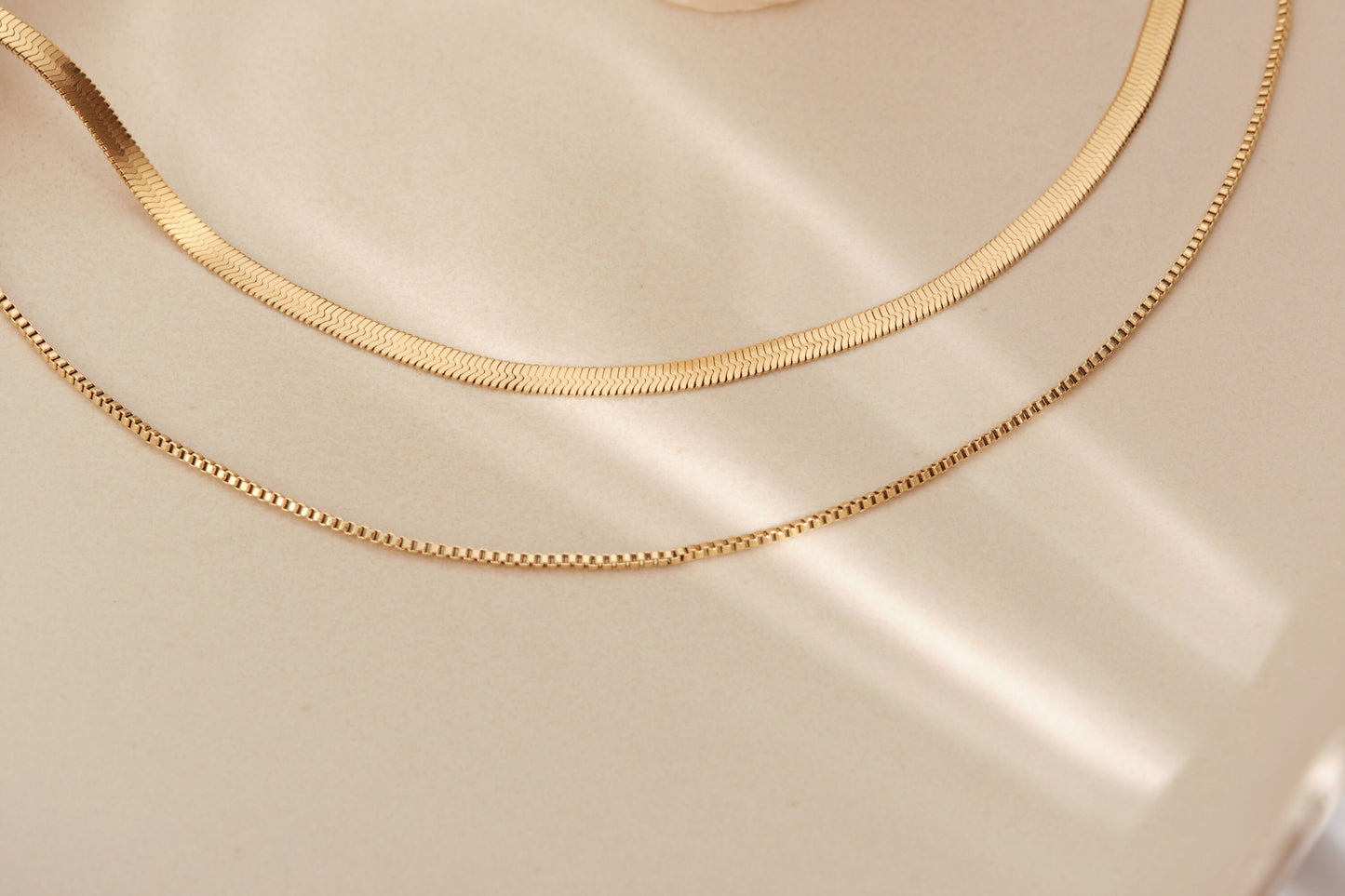 18K Gold Double Herringbone Necklace, Double Chains Necklace, Gold Snake Chain Box Chain Layering Necklace, gift for mom, Mother's Day Gift