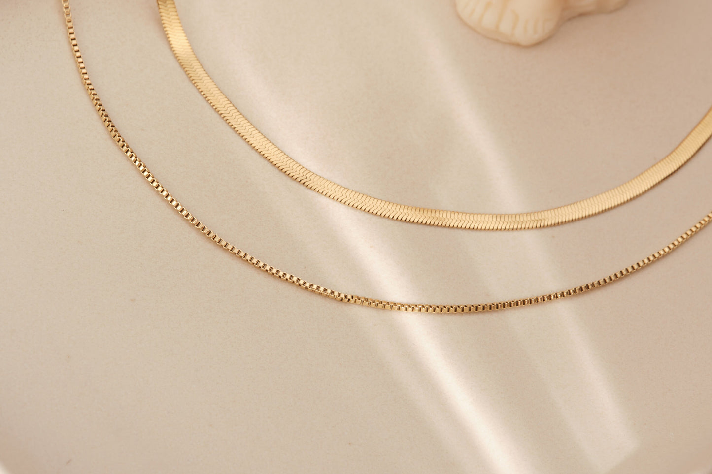 18K Gold Double Herringbone Necklace, Double Chains Necklace, Gold Snake Chain Box Chain Layering Necklace, gift for mom, Mother's Day Gift