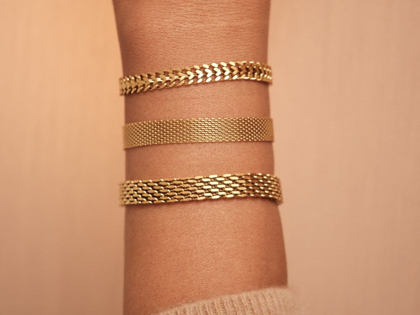 18K Gold Vintage Mesh Bracelet Gold Thick Chain Bracelet Waterproof Bracelet Knit Chain Bracelet, Gold Cuban Bracelet, Gift for her Bracelet