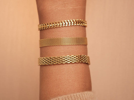 18K Gold Vintage Mesh Bracelet Gold Thick Chain Bracelet Waterproof Bracelet Knit Chain Bracelet, Gold Cuban Bracelet, Gift for her Bracelet