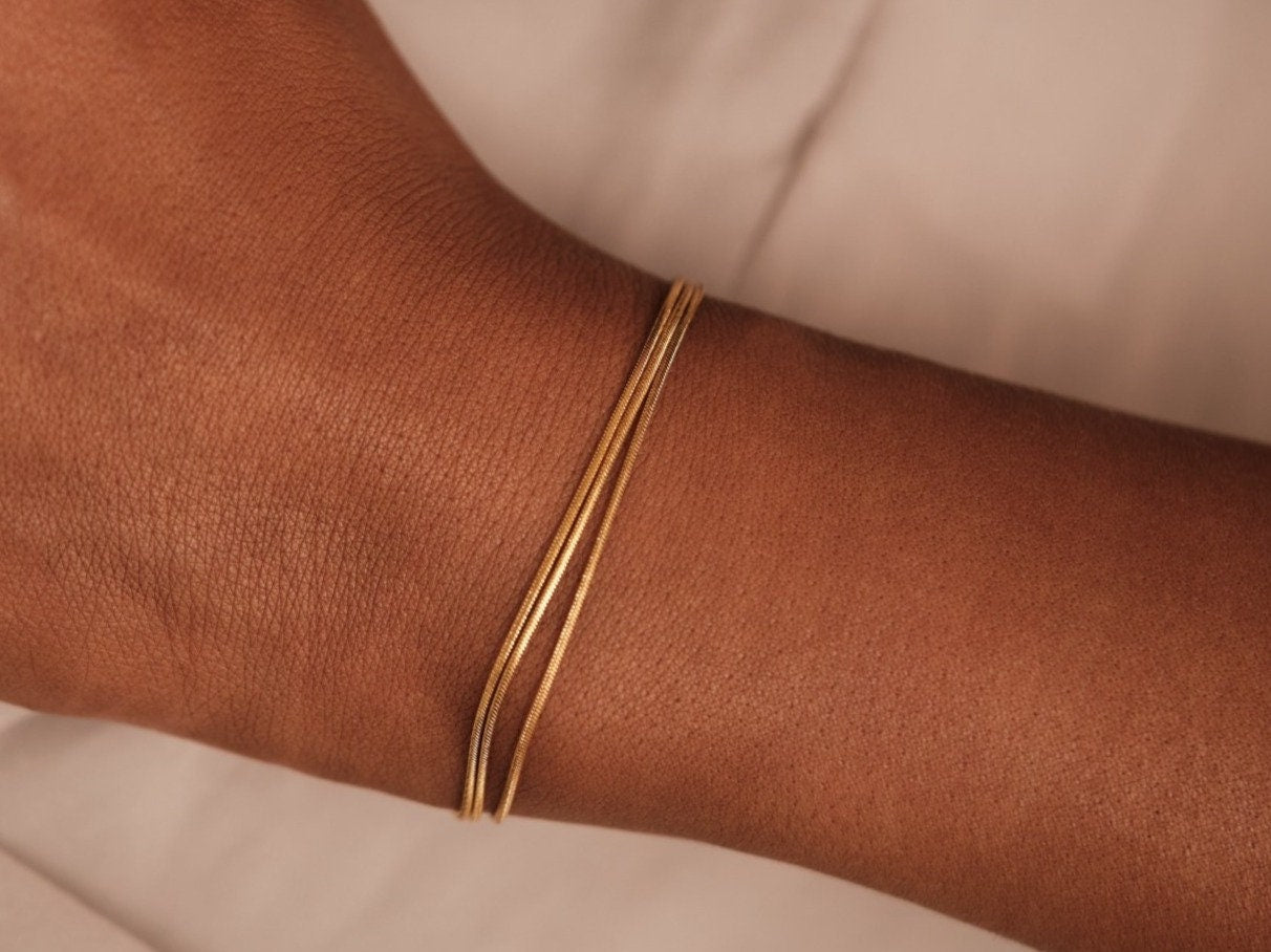 Triple layers Herringbone Bracelet Gold Bracelet, Gold Bracelet, Snake Chain Bracelet, Gold trio Herringbone Chain Bracelet Gift for Her