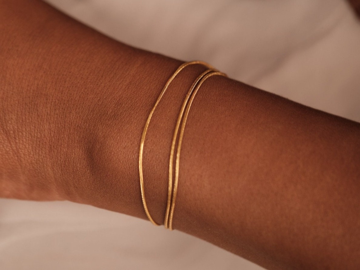 Triple layers Herringbone Bracelet Gold Bracelet, Gold Bracelet, Snake Chain Bracelet, Gold trio Herringbone Chain Bracelet Gift for Her