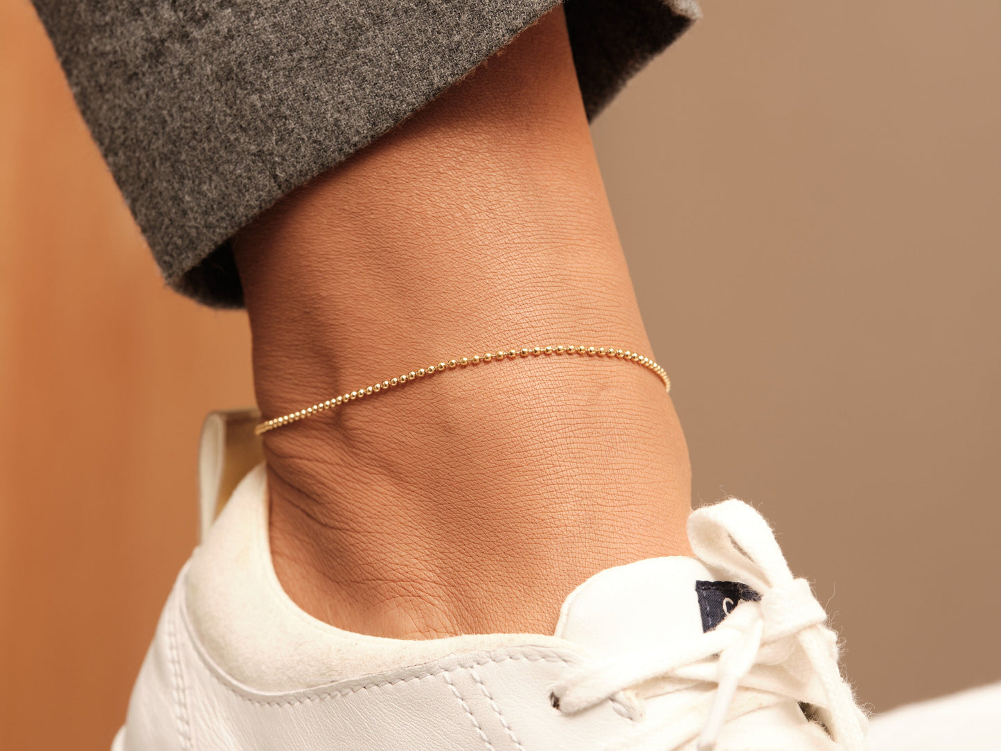 18K Gold Anklets, Gold Double Layers Anklet, Layered Anklet, Layering Anklet, Anklet Bracelet, Gold Herringbone Anklet, Gold Beaded Anklet