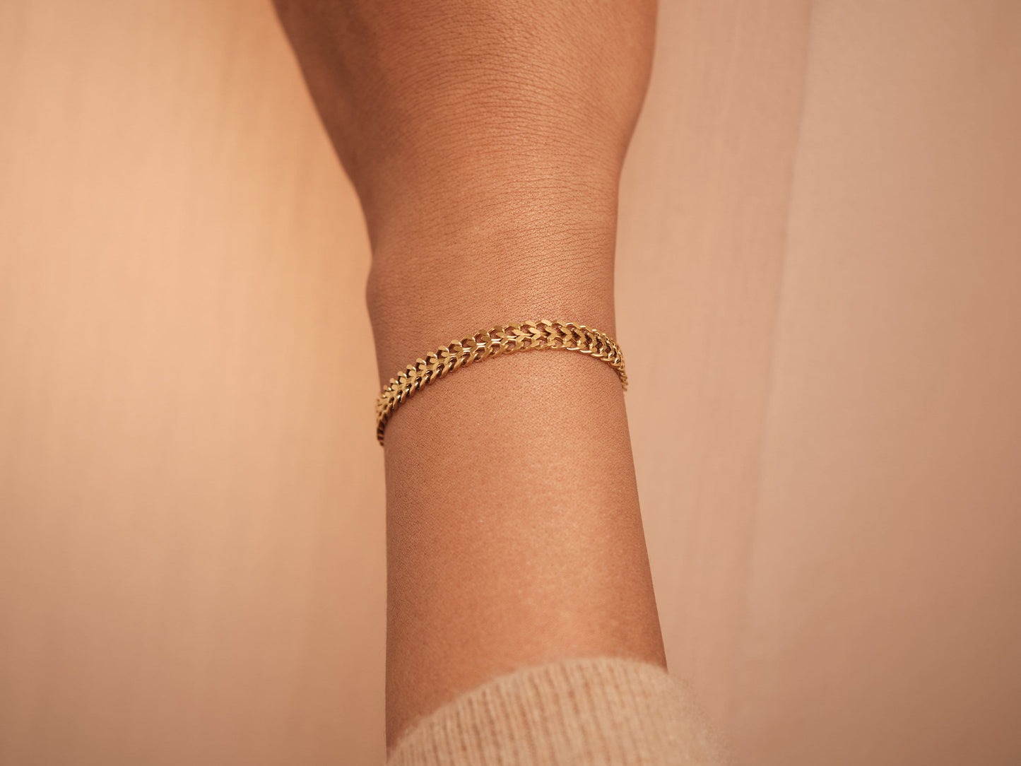 18K Gold Vintage Mesh Bracelet Gold Thick Chain Bracelet Waterproof Bracelet Knit Chain Bracelet, Gold Cuban Bracelet, Gift for her Bracelet