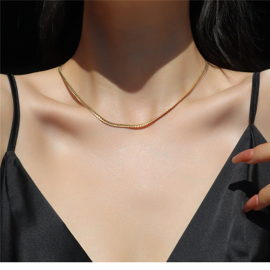 Gold Herringbone Necklace, Vintage Herringbone Necklace, Gold Snake Chain Necklace, Vintage Snake Chain, Gold Herringbone Chain, Gift