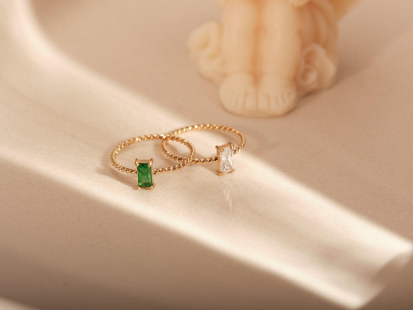 Zircon Stone Ring, Perfect Gift for her, Green CZ Ring, Emerald Earrings, Emerald Baguette Hoops, White Baguette Ring, Silver Post