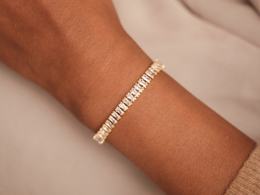 18k Gold Tennis cz Bracelet, Baguette cz Bracelet, Tennis CZ Chain, Pave CZ Bracelet for Women Waterproof Jewelry Tennis Diamond CZ Bracelet