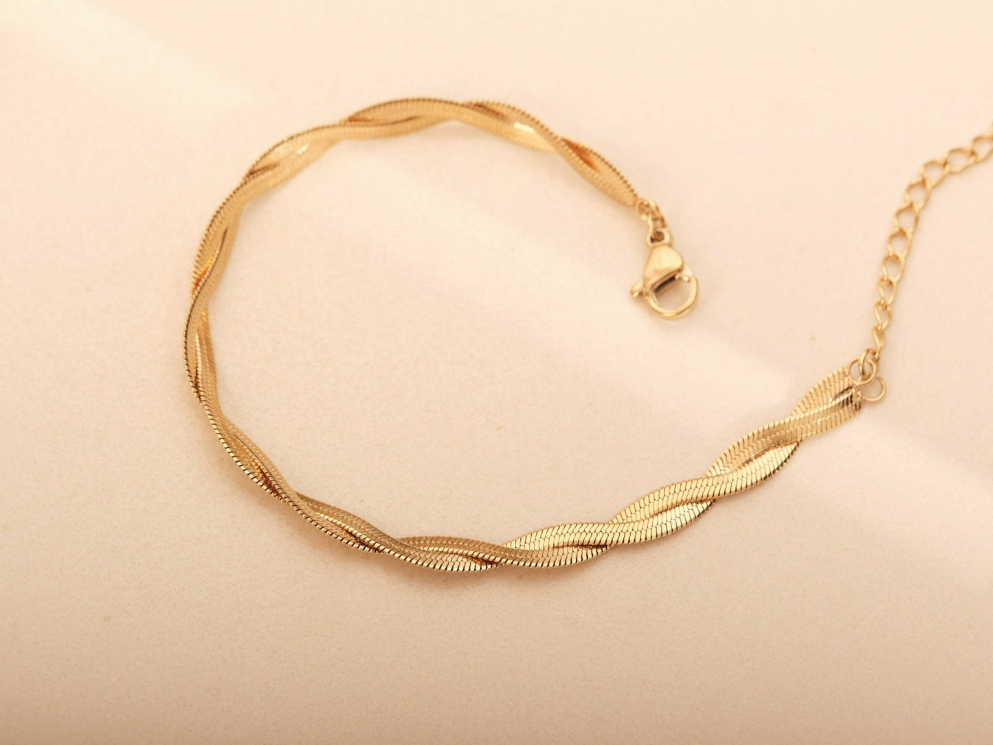 Gold Twist Herringbone Bracelet, Double Snake Chain Bracelet, Gold Herringbone Bracelet, Gold snake chain bracelet, Twisted Snake chain