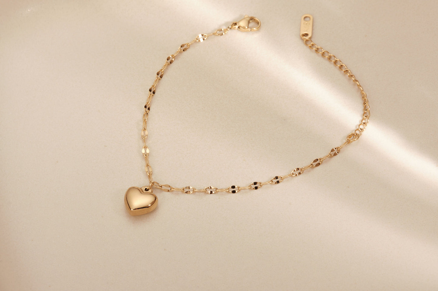 Gold Puff Heart Bracelet Gold Heart Bracelet Heart Charm Bracelet Gold Sequin Chain Bracelet Sequin Chain Gold Waterproof Bracelet Gift