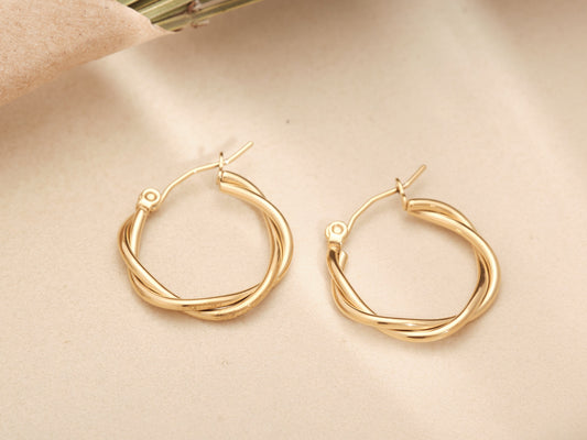 Twist Gold Hoops 18k Gold Hoop Earrings Slightly Twisted Hoops,  Hypoallergenic, Simple Hoops, Dainty Hoops, Gold Hoops, WATERPROOF, Gift