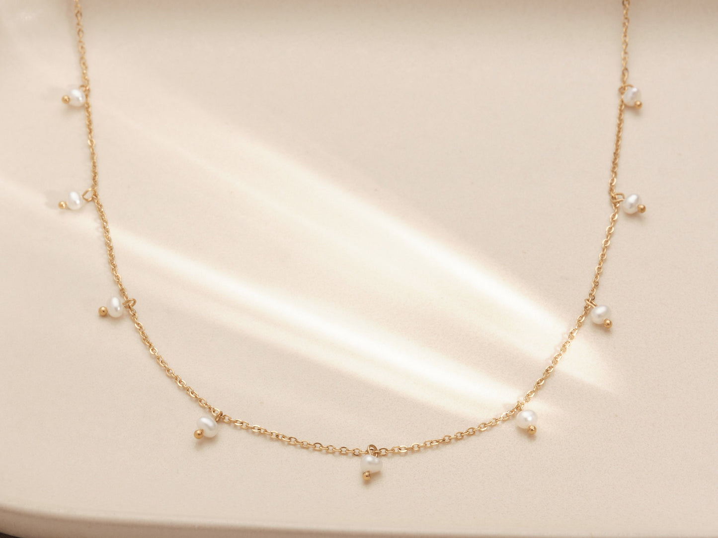 Gold freshwater pearl necklace, natural freshwater pearl strand, gold pearl necklace, tiny pave pearl necklace, genuine pearl necklace gift