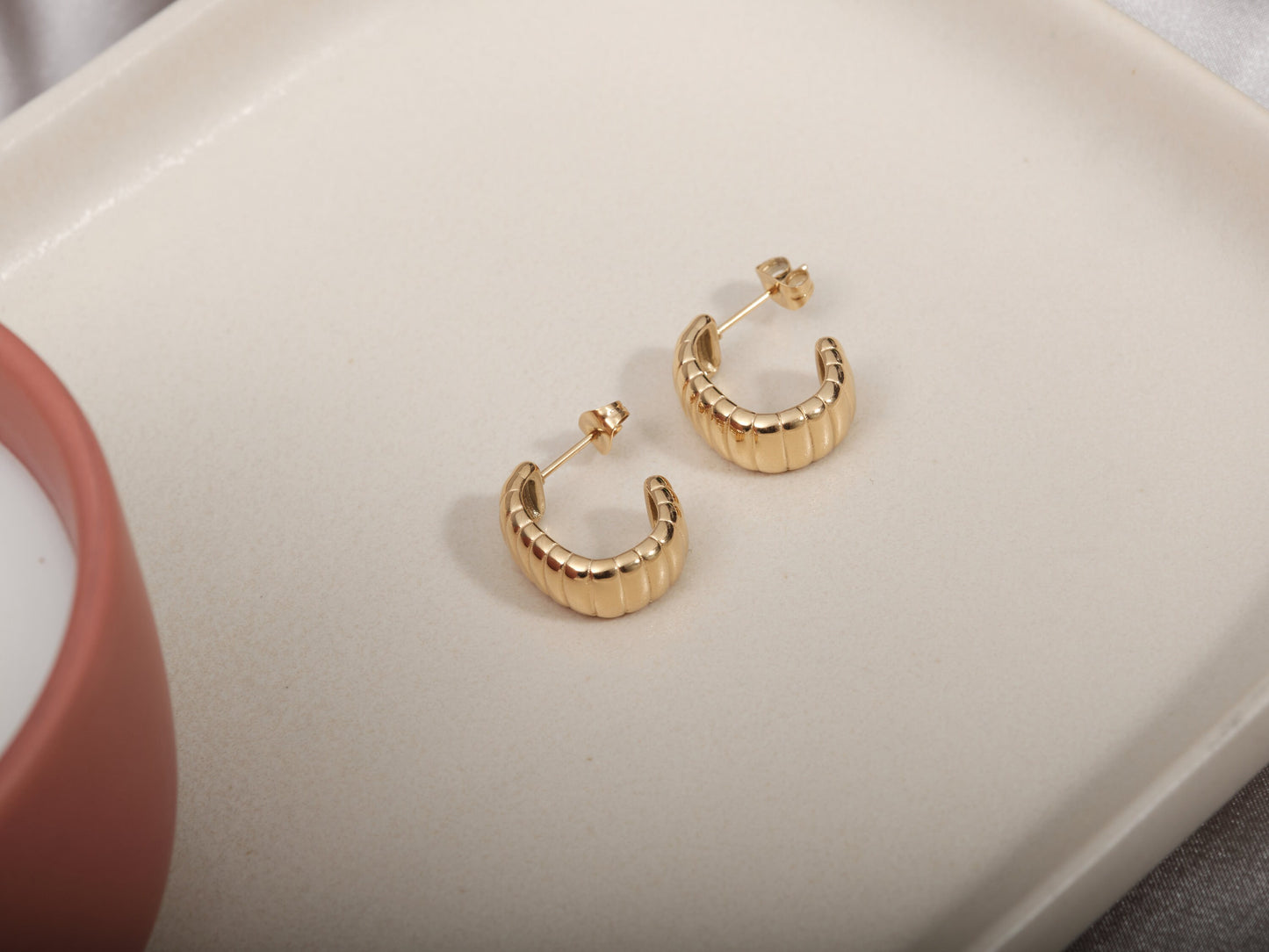 Gold Croissant Earrings, Gold Hoops, Chunky Hoops, Twisted Hoops, Gold Thick Hoops, Hoop Earrings, Wide Hoop, Gold Open Hoops, WATERPROOF