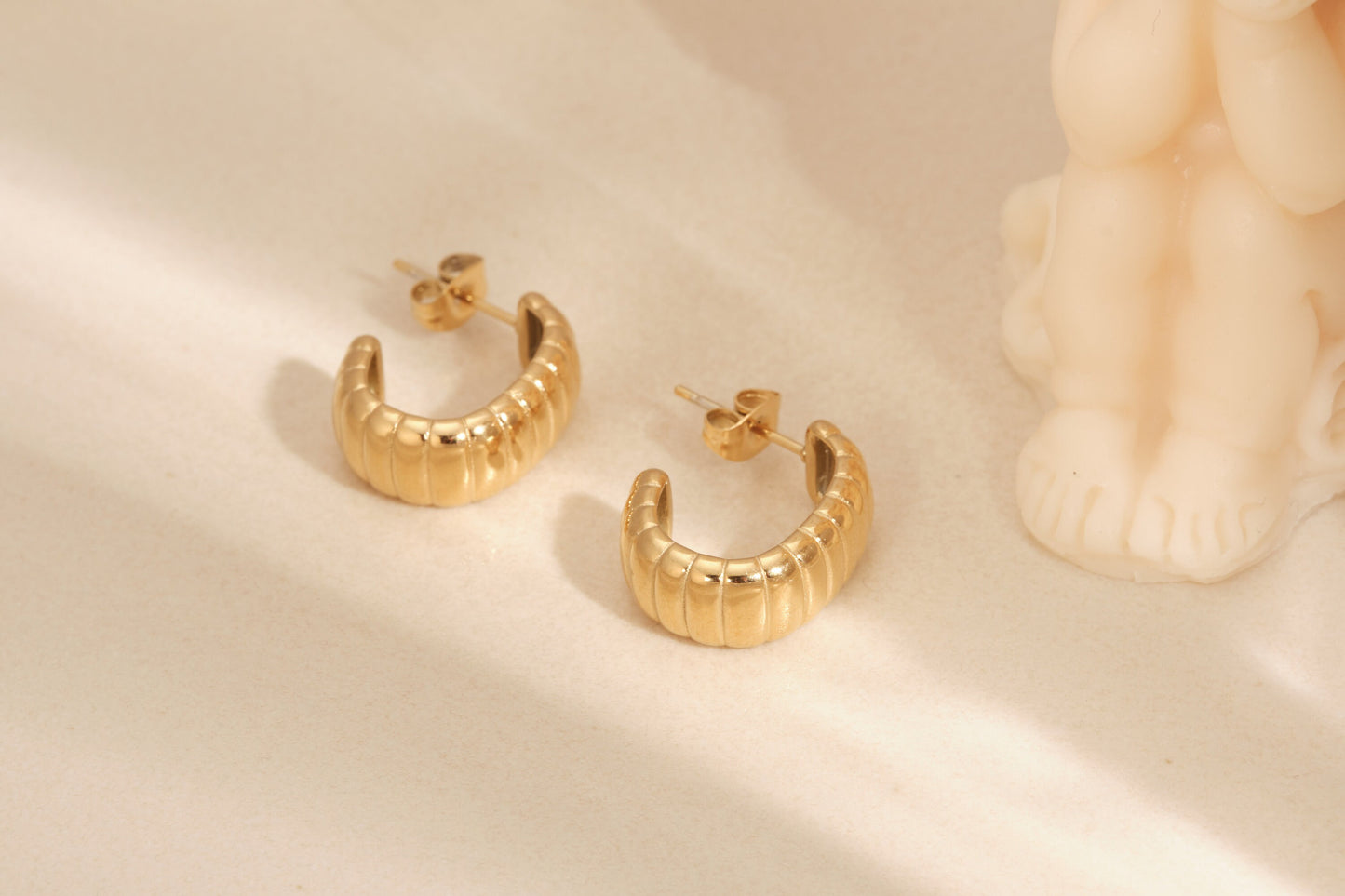 Gold Croissant Earrings, Gold Hoops, Chunky Hoops, Twisted Hoops, Gold Thick Hoops, Hoop Earrings, Wide Hoop, Gold Open Hoops, WATERPROOF