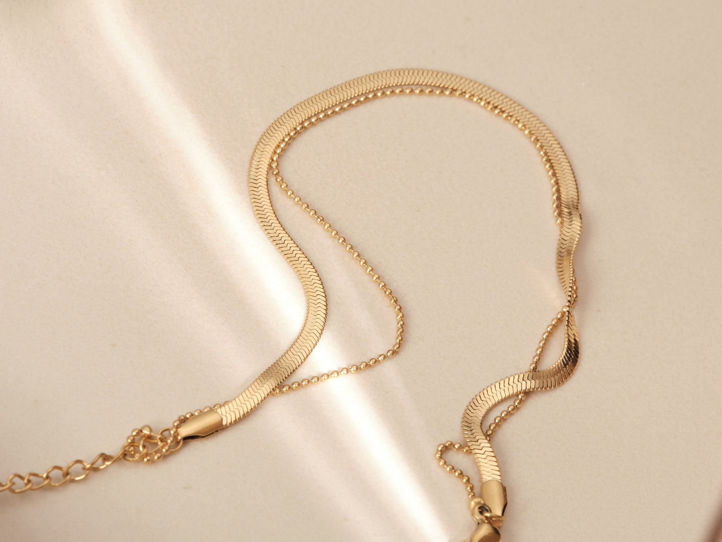 18K Gold Bracelet, Gold Double Chain Bracelet, Herringbone Bracelet, Snake Chain Bracelet, Gold Anklet, Double chain, Beaded Bracelet