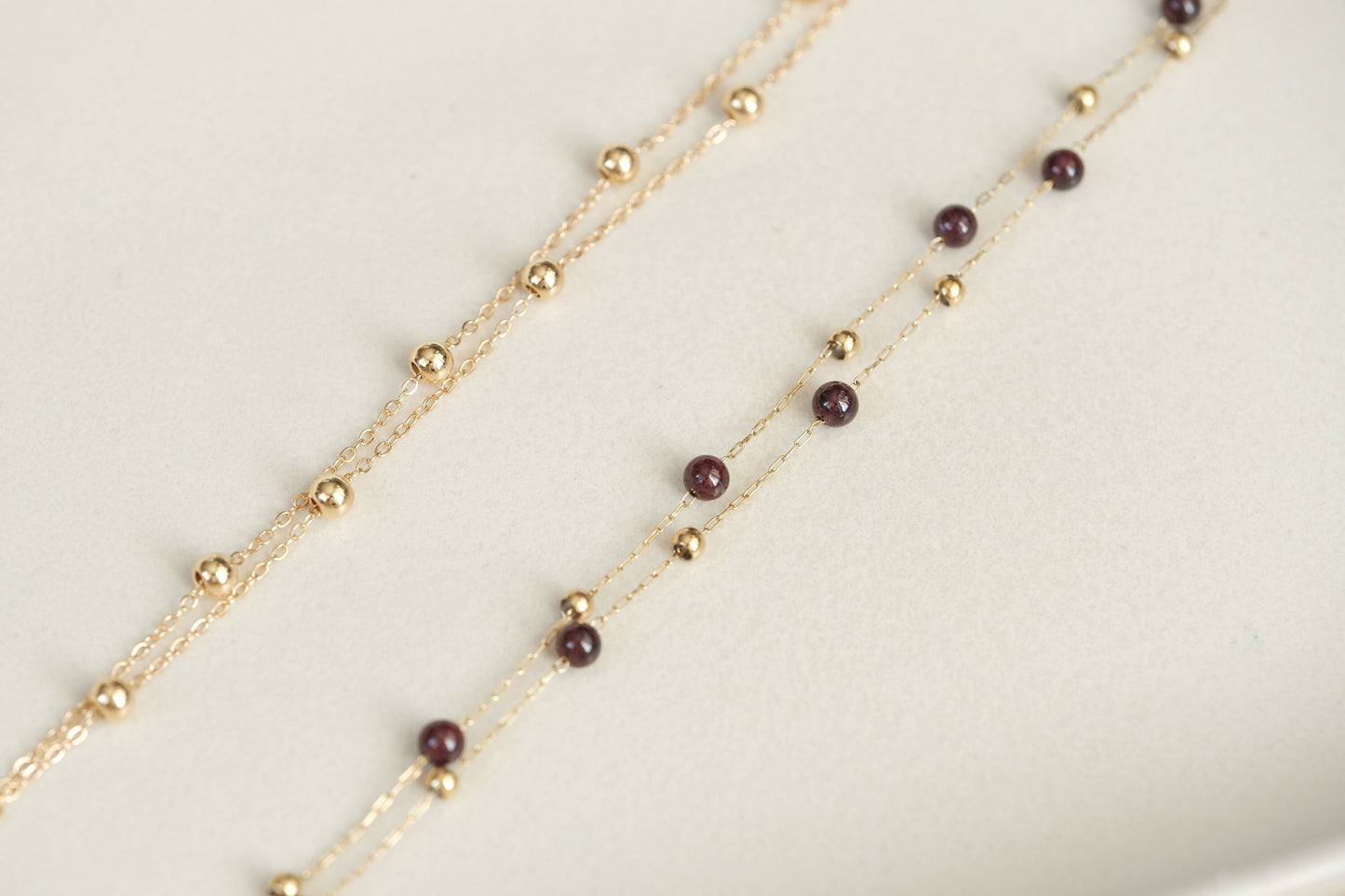 18k gold Garnet beads bracelet, double chain bracelet, double layer bracelet, garnet bracelet, birthstone garnet jewelry, gold bracelet