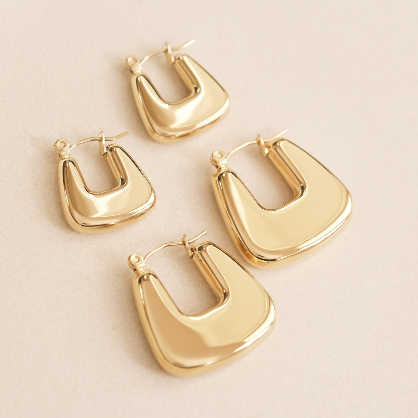 Gold Square Hoop Earring, Light Weigh Earring, Gold Earring, Chunky Earring, Gold Bubble Earring, Dainty Earring, Cute Earring, Waterproof