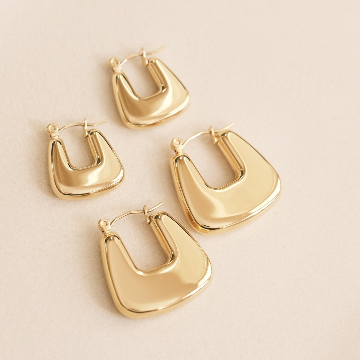 Gold Square Hoop Earring, Light Weigh Earring, Gold Earring, Chunky Earring, Gold Bubble Earring, Dainty Earring, Cute Earring, Waterproof