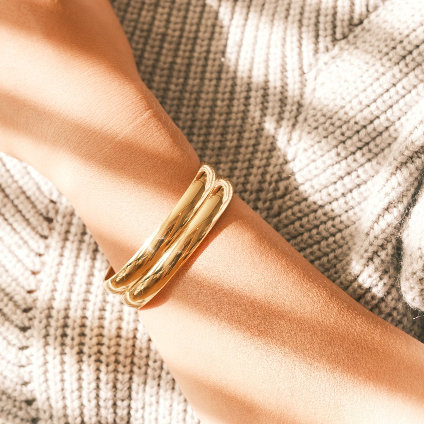 Gold Double Bangle, Gold Bangle, Open Bangle, Thick Bangle, Chunky Bangle, Open Cuff, Cuff Bangle, Waterproof, Chic Bangle, Bangle Bracelet