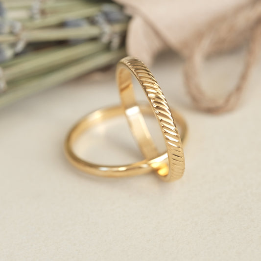 18K Gold Double Rings, Connected Rings, Duo Ring Set, Gold Ring, Band Ring, Dainty Ring, Twist Ring, Thin Ring, Waterproof Ring, Gold Band