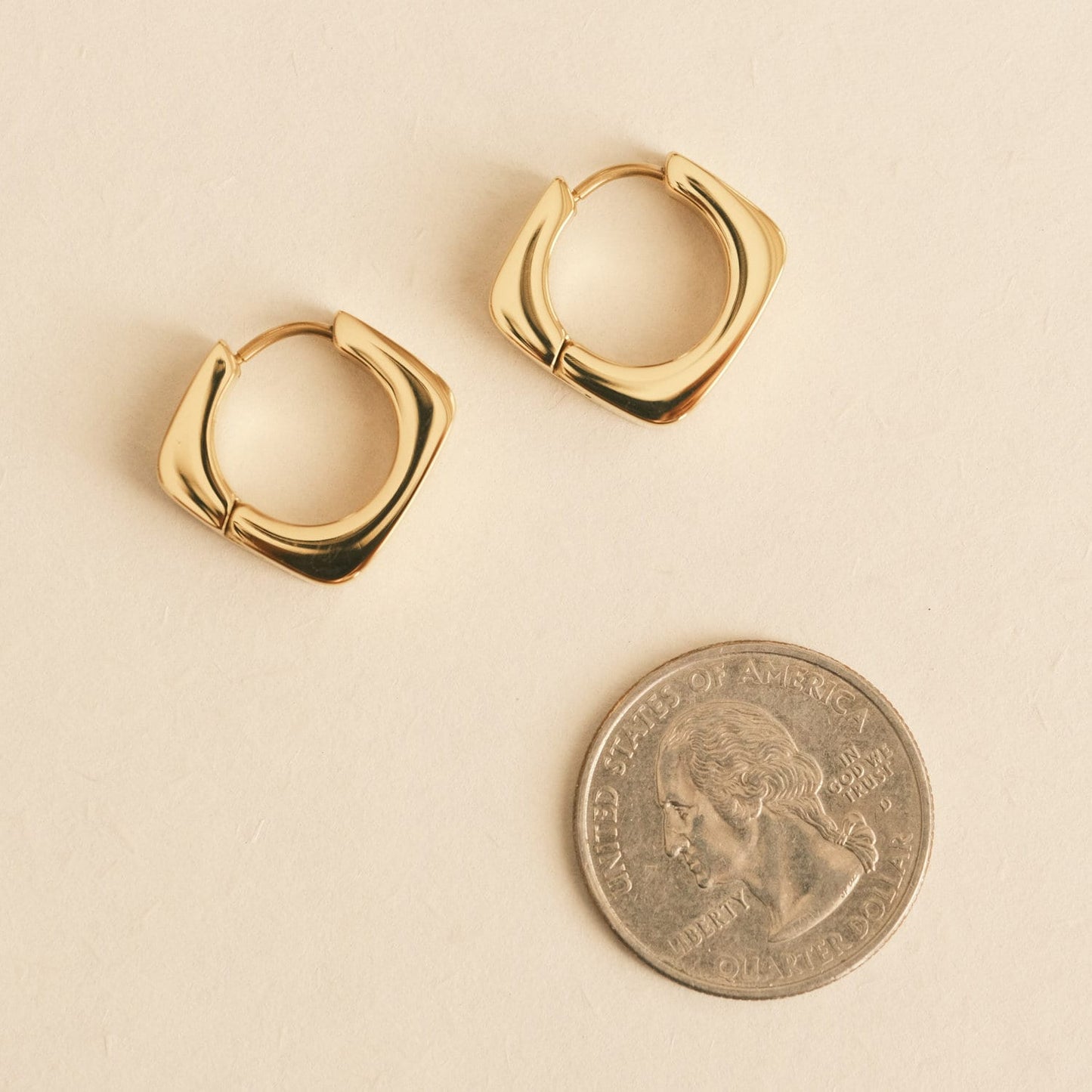 Gold Square Hoop Earring, Square Earring, Gold Earring, Chunky Earring, Gold Huggie Earring, Dainty Earring, Cute Earring, Waterproof Huggie